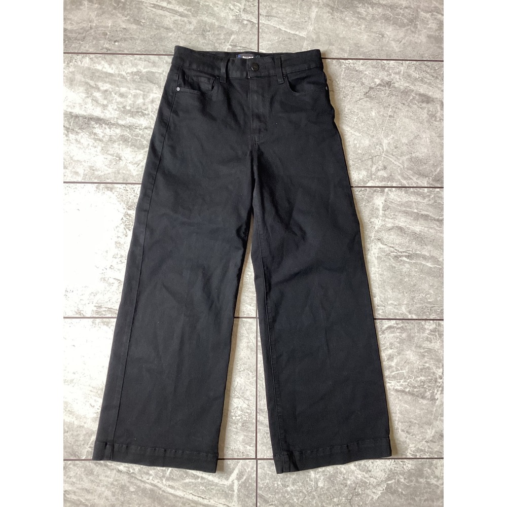 PAIGE Anessa High Rise Wide Leg Jeans Black Size 26 Cropped Raw Hem Pants